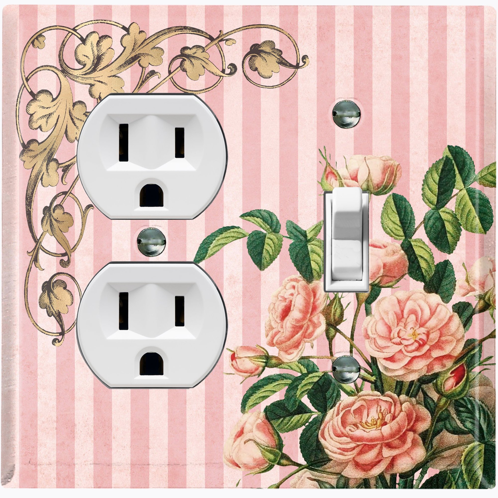Metal Light Switch Plate Outlet Cover Elegant Pink Floral Striped ...