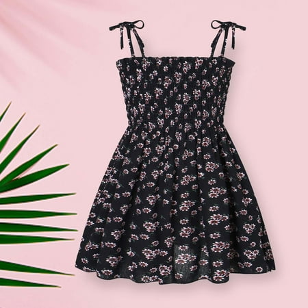 

KONBECA Toddler Girl Outfits Princess Dresses Baby Girls Sleeveless Sling Graphic Print Casual Dress Cotton Dresses Black (18-24 Months)
