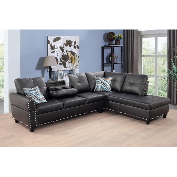 Star Home Living Corp Sean Faux Leather Sectional Sofa in Black not ottoman