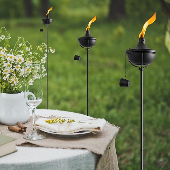 4 Pack Home Garden Torch, Large Capacity 23.5oz Outdoor Metal Torch Garden Décor,55-Inch Upgraded Citronella Torches with 3-Prong Grounded Stake, Table Top Torches for Party Patio Pathway