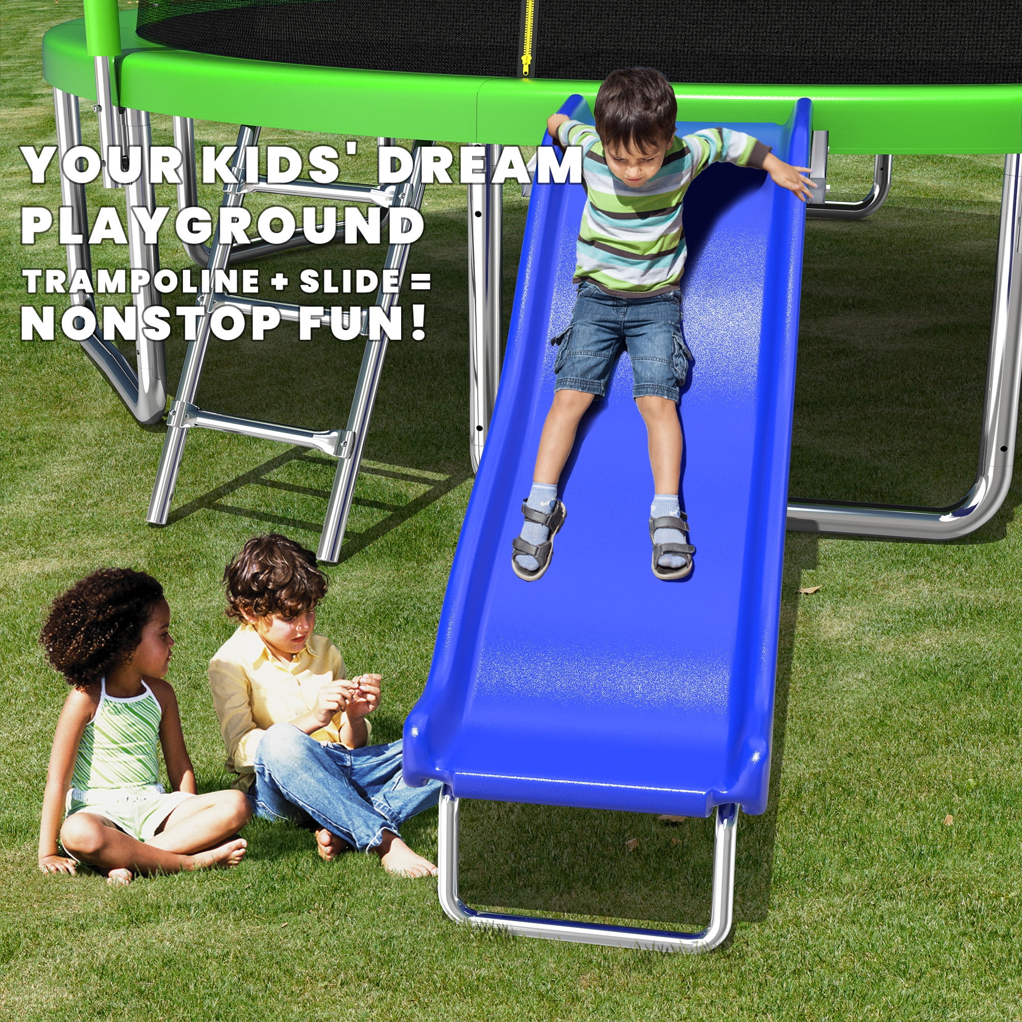 Mersco 14FT Heavy Duty Trampoline with Enclosure Net , Swing Set Outdoor Big Trampoline for Backyard,Kids Trampoline with Basketball Hoop,Birthday and Holiday Gifts for Kids,Blue