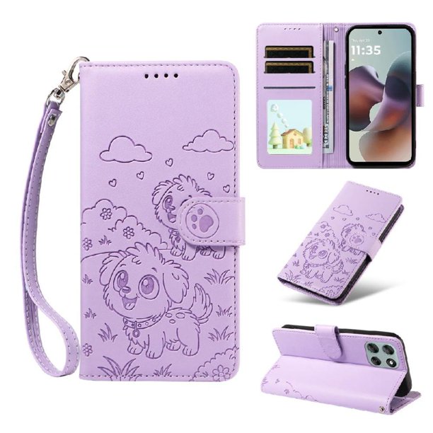 Funda Cartera GANGXUN con Diseño de Perrito en Relieve para Motorola Moto G56 , Protección 360° con Ranuras y Correa Desmontable