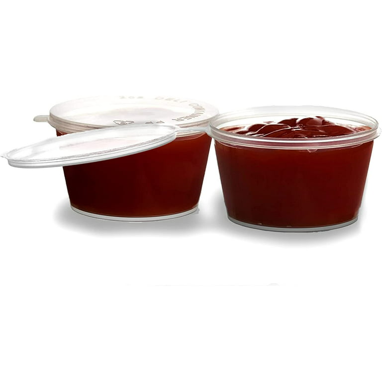 60 Pack Plastic Condiment Souffle Containers with Attached Lids 1 oz Mini  Sauce Cups Jelly Shot