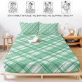 thumbnail image 5 of Cal.King Size Fitted Sheet Set - Green Plaid 3 Piece Bedding Sets 16" Deep Pocket Fitted Sheet with 2 Pillowcases, White Stripes Modern Grids Geometric Brushed Microfiber Hotel Luxury Bed Sheets, 5 of 9