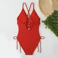 thumbnail image 5 of Sexy Lace Up 1 Piece Swimsuit Deep V Neck Bathing Suits Red Womens Swimsuits, 5 of 9