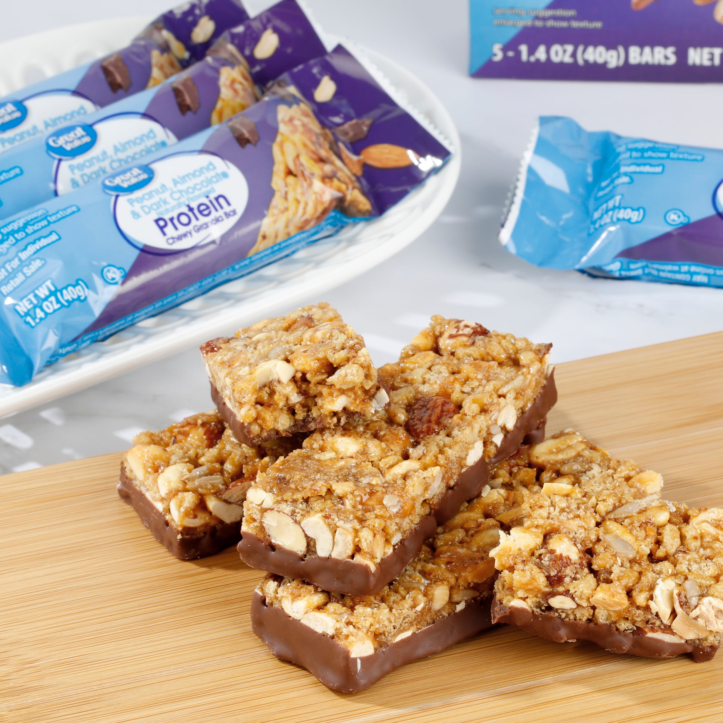 Great Value Peanut, Almond & Dark Chocolate Protein Chewy Granola Bars, 7 oz, 5 Count