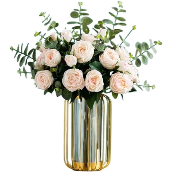 Artificial Flowers Beautifully in Vase Fake Silk Bouquet Realistic Flower Wedding Decoration