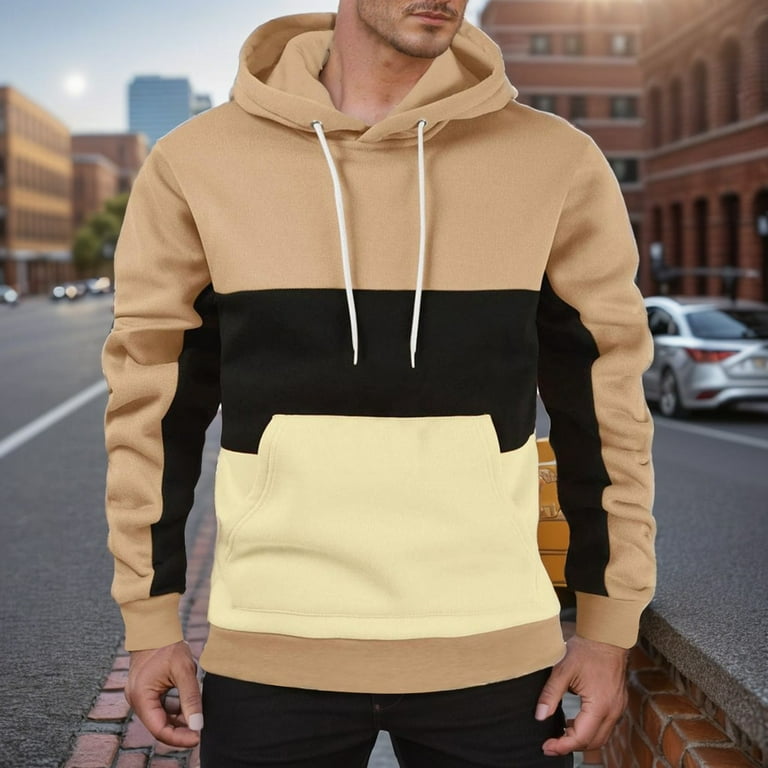 Hoodies for Men Men Color Blocked Drawstring Pocket Hooded Sweatshirt Casual Loose Comfortable Business