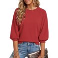 thumbnail image 2 of Qiggri Womens 3/4 Puff Sleeve Sweaters Fall Casual Knit Pullover Tops Loose Fit Crew Neck Lightweight Winter Clothes Soft Cozy Dressy Trendy Chic L, 2 of 8