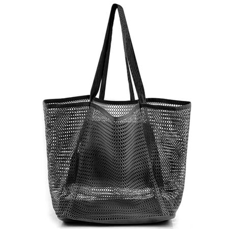 SHILINLANG Beach Bags for Women Summer Travel Mesh Tote Bag with Large Inner Pocket Sandproof Woven Shoulder Handbag