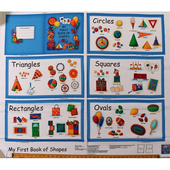 36" X 44" Panel Cotton My First Book of Shapes Fabric Book Instructions White Fabric Panel (1649-26312-X) by Quilting Treasures