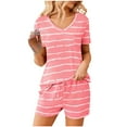 thumbnail image 1 of Conjunto de Ropa de Salón para Mujer, Ropa de Dormir con Cuello en V Impresión de Manga Corta Blusa Y Pantalones Cortos con Cintura Elástica Hecha de Poliéster, Blusas para Mujeres Casual, 1 of 6