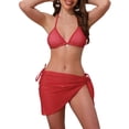 thumbnail image 1 of INSPIRAR CHIC Conjuntos de Bikini de Decoración de Concha para Mujeres de 3 Piezas con Top Halter, Parte Inferior de Triángulo con Lazo y Falda Cubierta Roja Mediana, 1 of 5