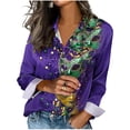 thumbnail image 1 of Blouses à Manches Longues pour Femmes Cardigan Décontracté Imprimé Blouse Veste en Denim Polyester Manches Longues, 1 of 6