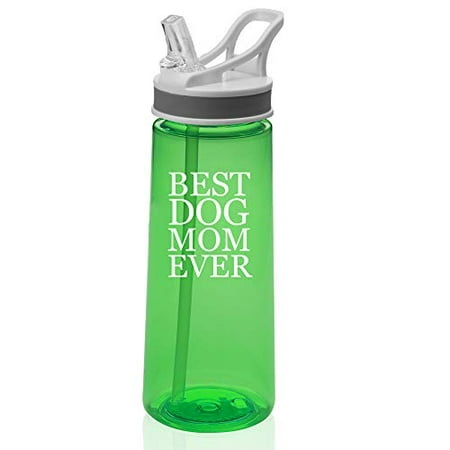 22 oz. Sports Water Bottle Travel Mug Cup With Flip Up Straw Best Dog Mom Ever