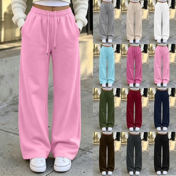 Jovrlynd Women's Sweatpants Wide Leg High Waist Drawstring Stretch Lounge Pants with Pockers, S-2XL