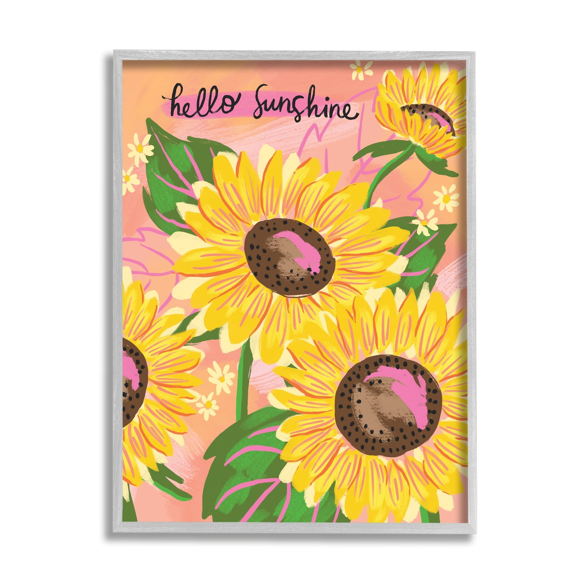 Stupell Industries Hello Sunshine Sentiment Blushing Yellow Sunflowers Small Daisies, 16 x 20, Design by Deborah Curiel