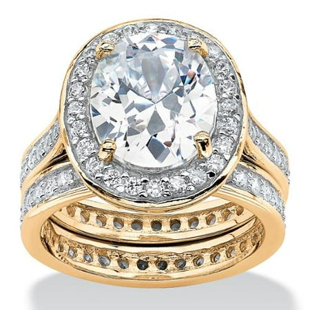5.88 TCW Cubic Zirconia Two-Piece Eternity Bridal Set 18k Gold Over Silver