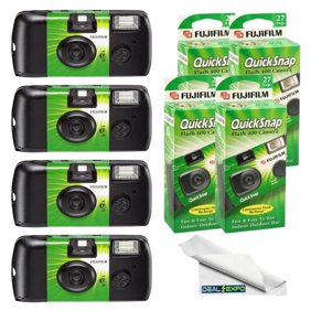 Fujifilm QuickSnap Flash 400 Disposable 35mm Camera (4 pack)   PixiBytes Microfiber Cloth