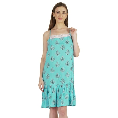 

Bimba Printed Rayon Nightwear for Womens Spaghetti Strap Night Dress Sexy Nightgown
