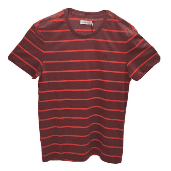 Calvin Klein Men Crew Neck Striped Monogram Logo Cotton T-Shirt, Orange, M