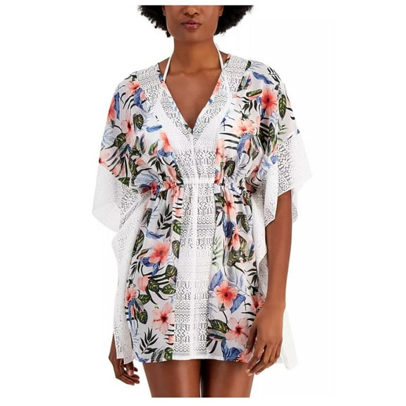 Milken Juniors' Lace-Trim Caftan Cover-up - White/Conch Shell-Large