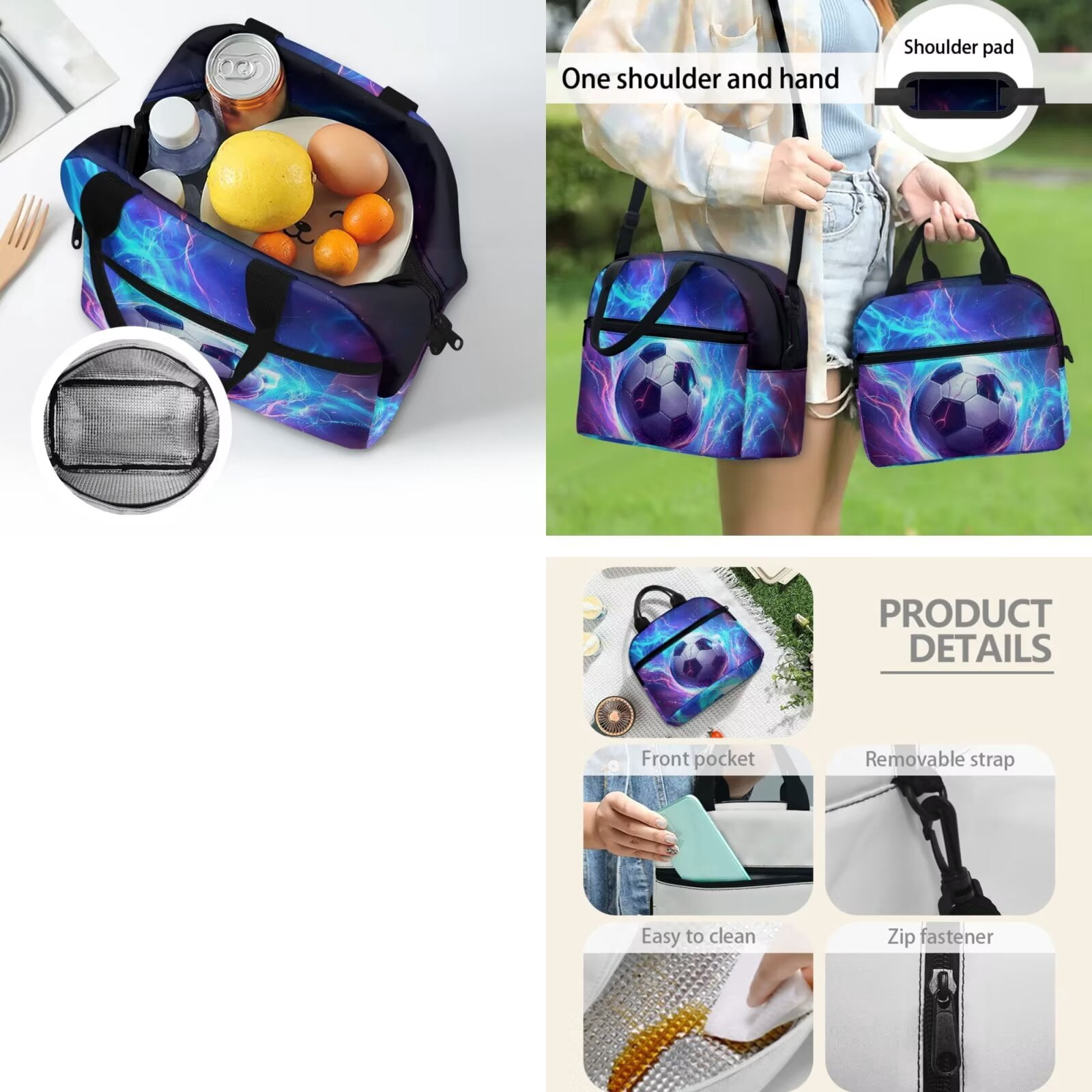 XYZCANDO Soccer School Backpack Set 5Pcs with Portable Lunch Bag Multifunctional Pencil Case 2 Piece Bookmark for Elementary Middle School