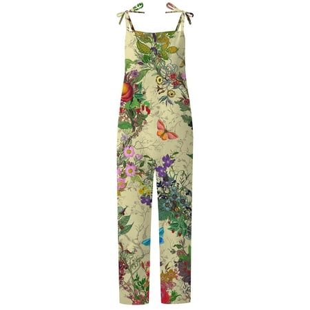 

Dyegold Jumpsuits for Women Casual Womens Sleeveless Floral Print Wide Leg Jumpsuit Baggy Stretchy Overalls Long Pants Round Neck Rompers With Pockets