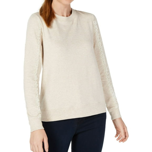 maison Jules Womens Lace Trim Sweatshirt, Beige, X-Large