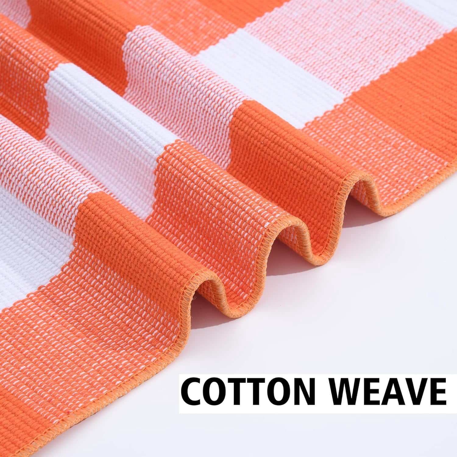 Fall Plaid Area Rug 4x6 Ft, Orange and White Buffalo Check Large Farmhouse Cotton Rug, Hand-Woven Washable Indoor Outdoor Carpet for Halloween Thanksgiving Autumn Porch Patio Decor