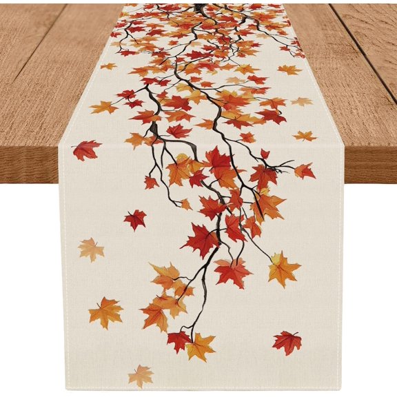 Fall Table Runner Maple Leaf Seasonal Autumn Burlap Table Decoration Holiday Home Party Kitchen Dining Table Supplies 13x36 Inch