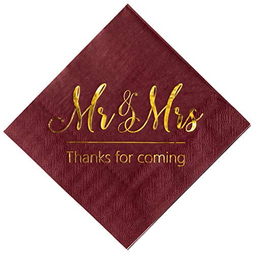 Crisky Wedding Napkins Mr Mrs Burgundy Gold Cocktail Beverage Dessert