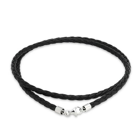 - Black Genuine Leather Braided Weave Necklace Pendant Cord For Women For Men Teen Silver Plated Lobster Claw Clasp