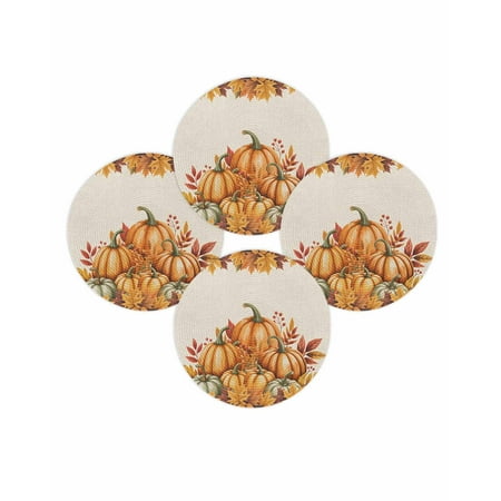 Fall Round Placemats Set of 4 Orange Pumpkin Place Mats Thanksgiving Woven Placemat Autumn Maple Leaves Berry Linen Circle Braided Table Mat for Kitchen Dining Table Autumn Party Home Decor 15 Inch Fall Round Placemats Set of 4 Orange Pumpkin Place Mats Thanksgiving Woven Placemat Autumn Maple Leaves Berry Linen Circle Braided Table Mat for Kitchen Dining Table Autumn Party Home Decor 15 Inch