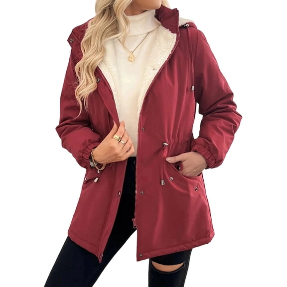 Women'S Warm Winter Coat Thicken Fleece Lined Parka Plus Size Jacket with Hood Red S