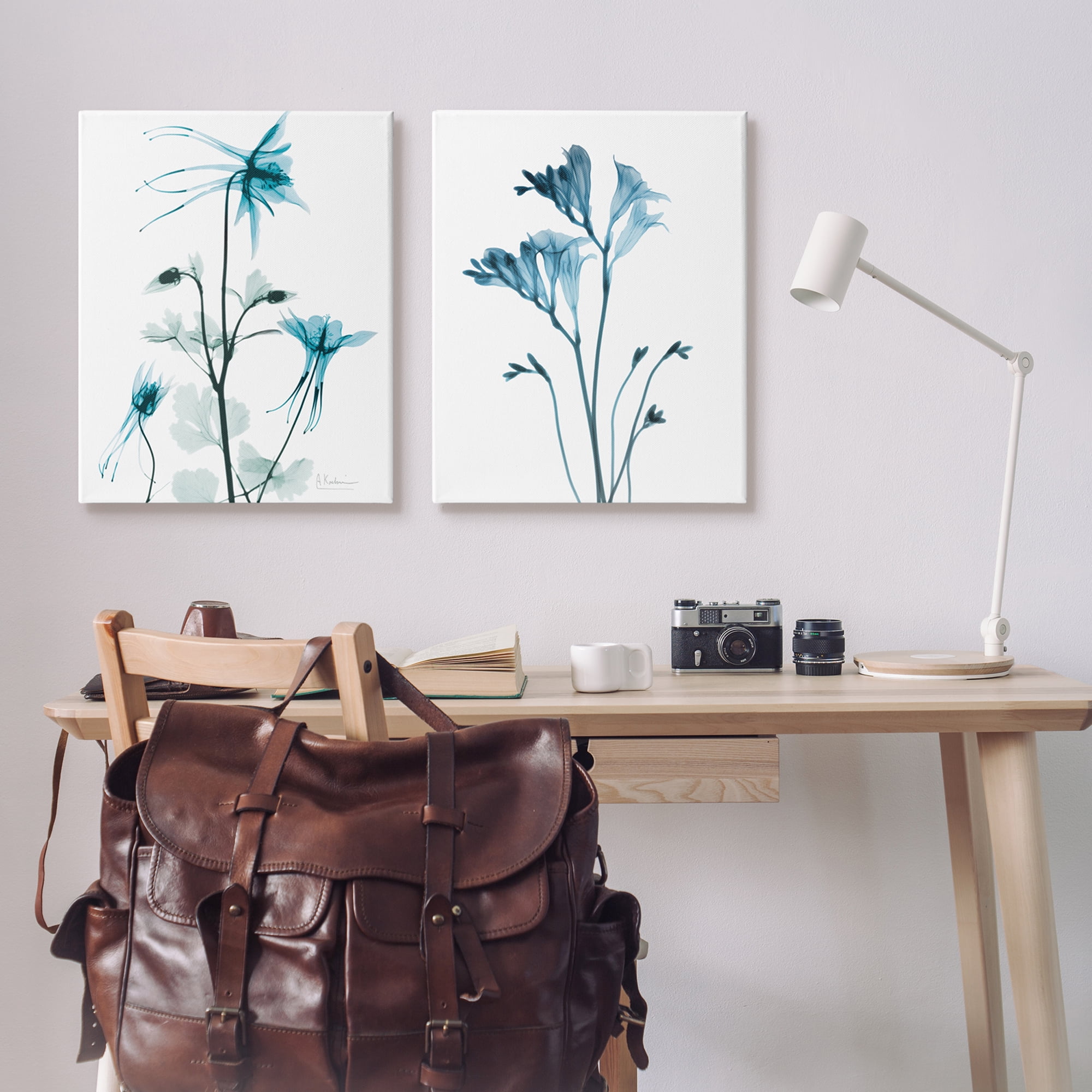 Stupell Industries Beautiful Minimalist Blue Flower Plant Stem Photograph Gallery-Wrapped Canvas Print Wall Art Set of 2, 24x30, by Albert Koetsier