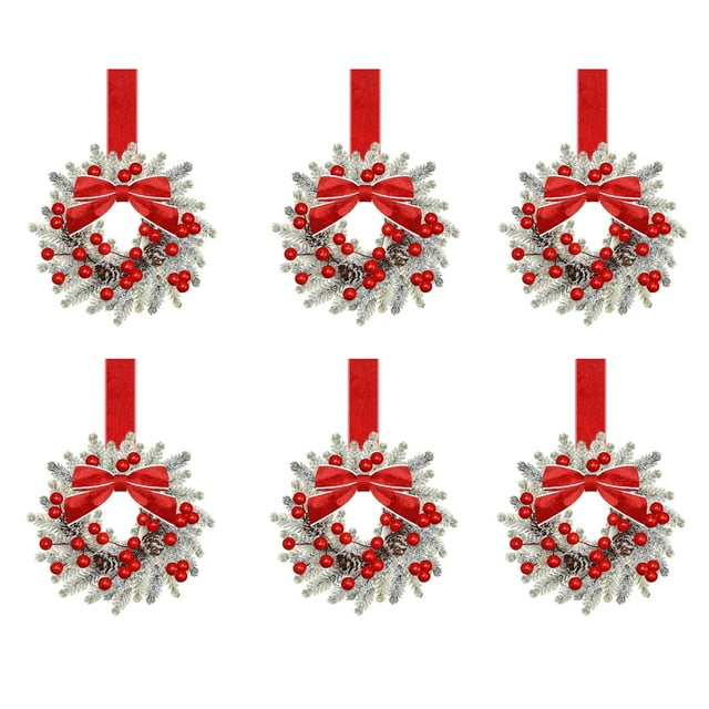 QualitChoice 6pack/lot Christmas Wreaths For Kitchen Cabinets Small Christmas Wreath Mini Size 6 Mini Flower Garlands And Ribbons. type+4 6pcs