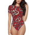 thumbnail image 1 of Balery Snake Body de cuello redondo de manga corta para mujer Tops de manga corta Tops básicos-Small, 1 of 7