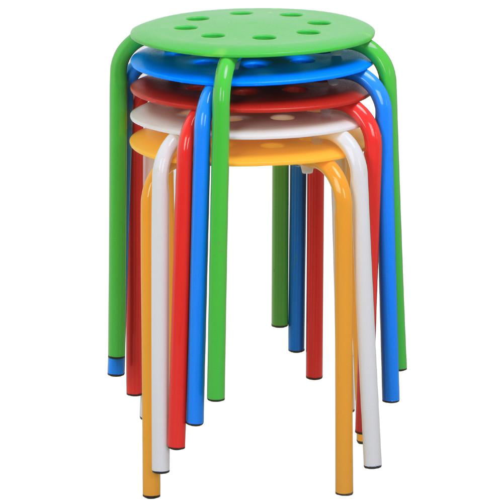 Set Of 5 Plastic Stack Stools Portable Round Top Stackable Bar Stools