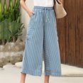 thumbnail image 3 of ZUKMRJPC Women's Stripes Lounge Trousers Elastic High Waisted Drawstring Baggy Wide Leg Pants Casual Cozy Sweatpants with Pockets, 3 of 4