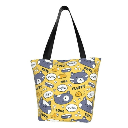 Tote Bag for Women  Cute Cat Face Collar Fish Large Capacity Handbags Womens Laptop Work Beach Tote Bags  Reusable Grocery Shoulder Bags Gifts for Women Work Gym Shopping Travel