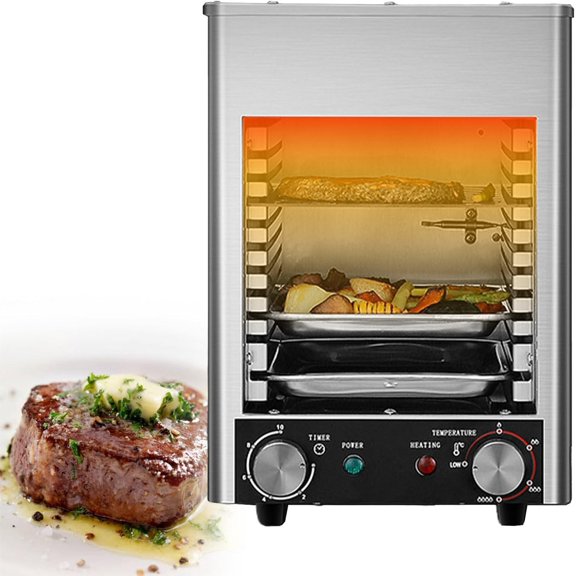 1700w Indoor Electric Steak Broiler -Max Heats up to 800,Commercial 10-Layer Steak Grill with 10min Time/Temperature Adjustable,Portable Countertop Oven with 2 Tray & 2 Grill &Handle