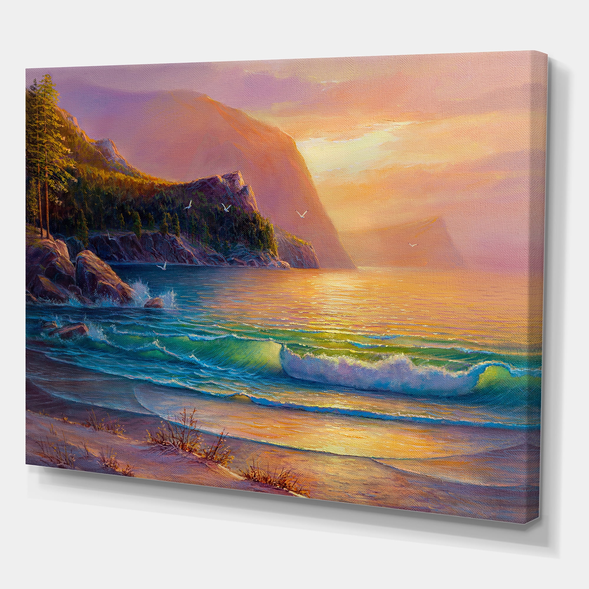 Designart ' Romantic Beach During Warm Evening ' Nautical & Coastal Canvas Wall Art Print