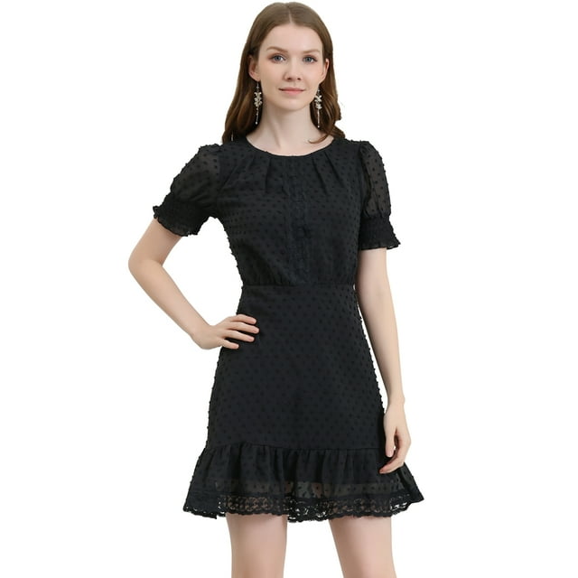 INSPIRE CHIC Robe Courte Trapèze de Fête pour Femme à Ourlet Volanté, Manches Bouffantes Courtes