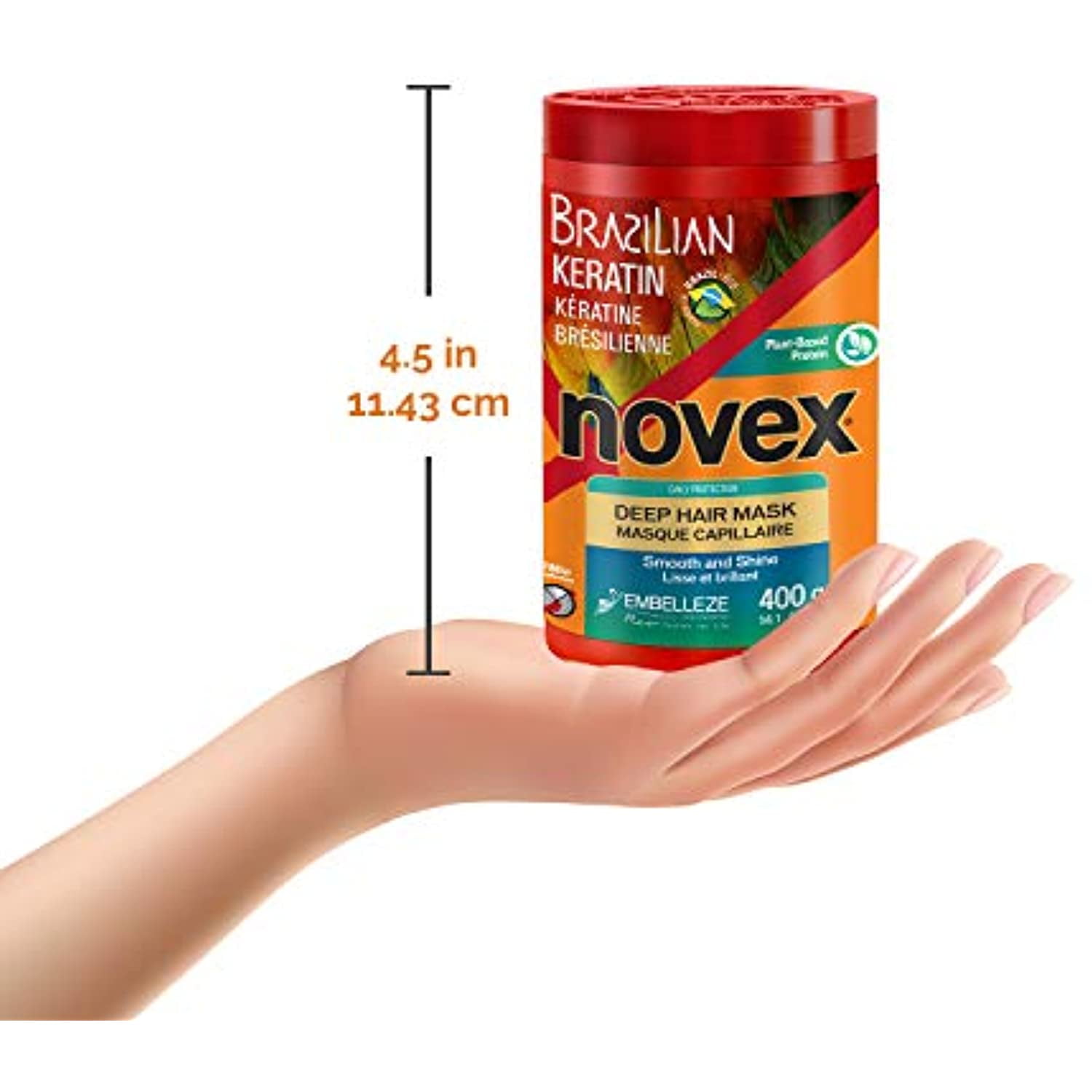 Novex Brazilian Keratin Hair Mask, Frizz Control and Damage Repair, All Hair Types, 14 oz