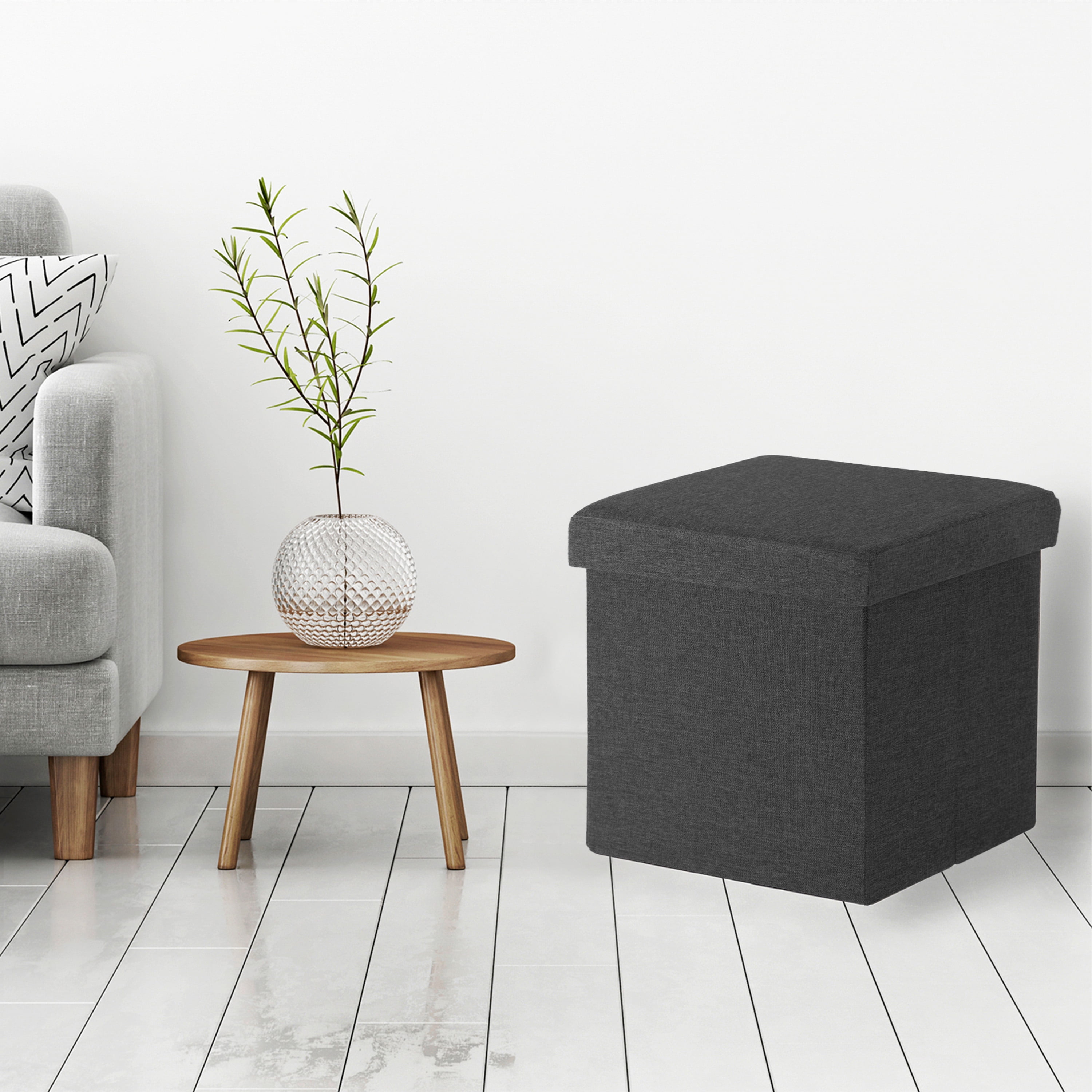 Seville Classics Cushioned Fabric Ottoman Hidden Storage Chest