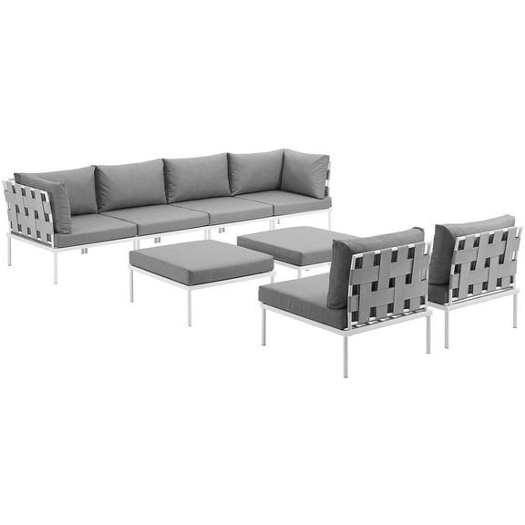 Modern Contemporary Urban Design Outdoor Patio Balcony Eight PCS Sectional Sofa Set, Grey White Gray, Rattan