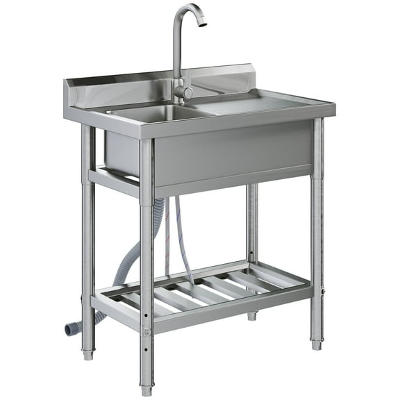 AECOJOY Stainless Steel Utility Sink,Freestanding Single Bowl Laundry Sink with Shelf Board,Outdoor Sink with Hose Hookup for Restaurant, Laundry Room, Garage, Commercial Kitchen
