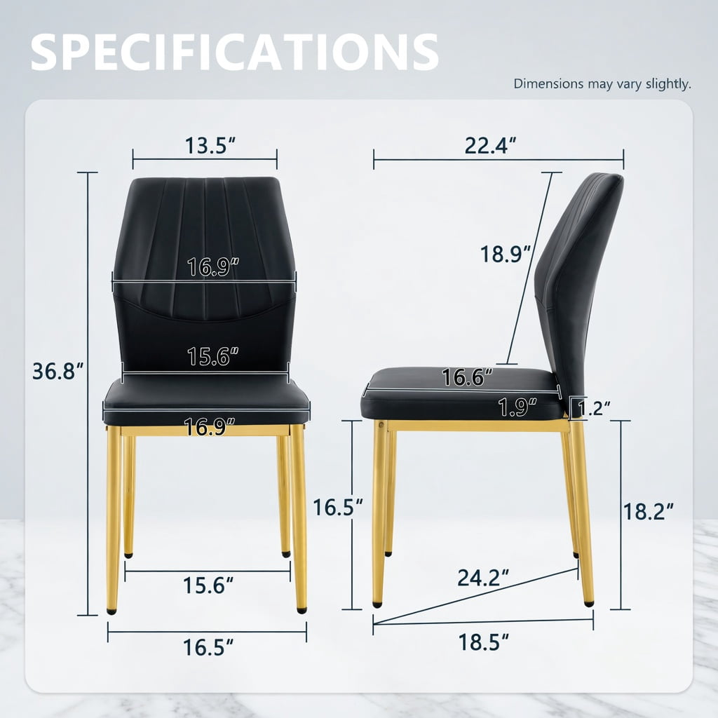 Hommoo 4-Pack Dining Chairs, Ergonomic PU Leather with Sturdy Metal Frame, 37" Height, Easy-Clean Modern Design for Home or Restaurant, Black & Gold