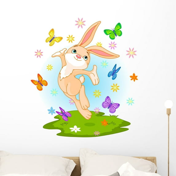 Spring Bunny Wall Decal by Wallmonkeys Peel and Stick Graphic (36 in H x 32 in W) WM213806
